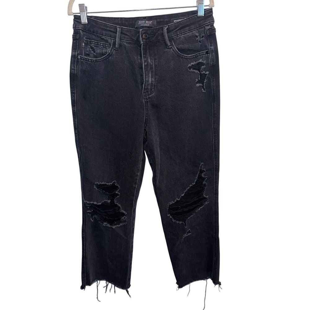 Judy Blue Jeans 9/29 Black Distressed Ripped Raw Hem Cropped Grunge Denim